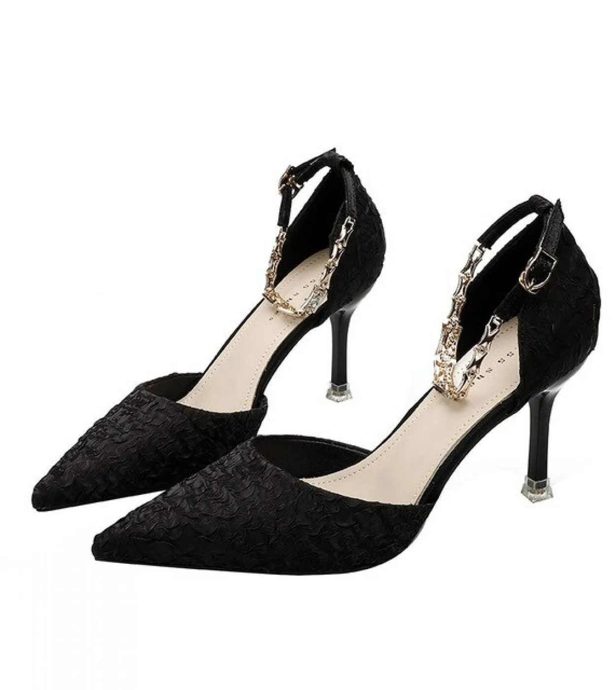2022 New Metal Buckle Pointed Mid Heel High Heels Professional Dress Shoes