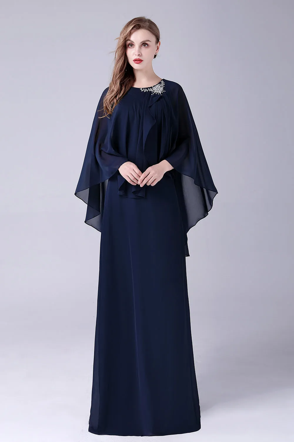 A-Line Chiffon Mother of the Bride Floor-Length Dress with Scoop Neckline