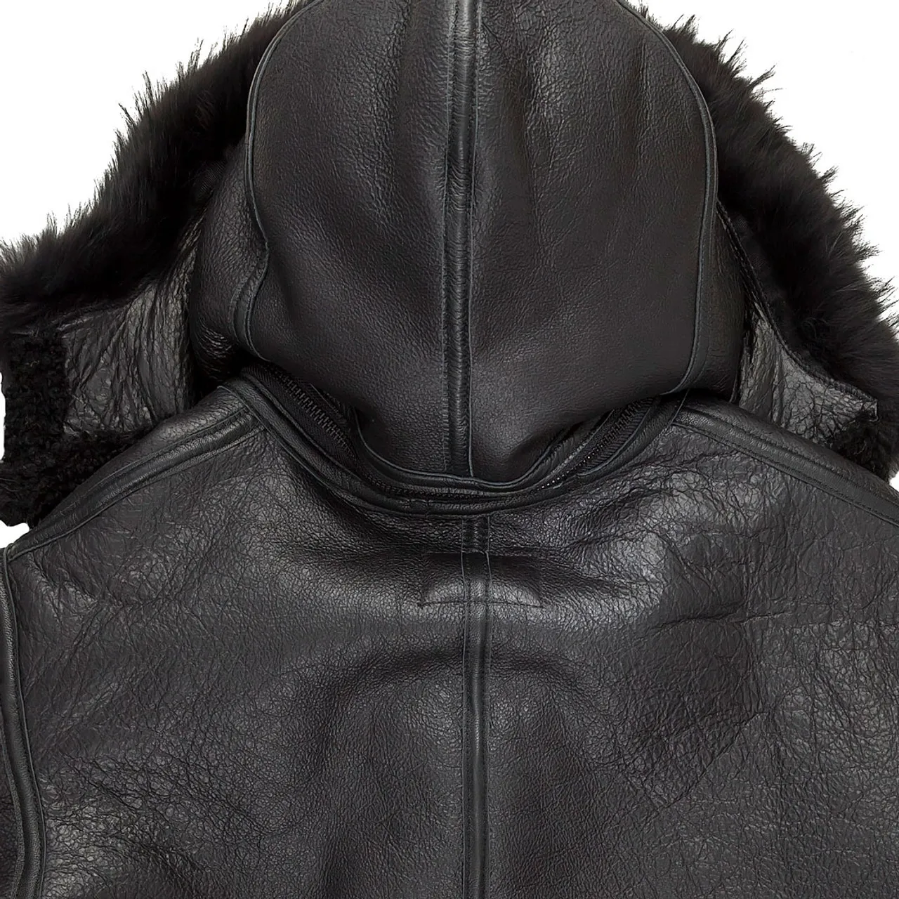 Sheepskin Black B-3 Bomber with Hood by Cockpit USA, Made in the USA