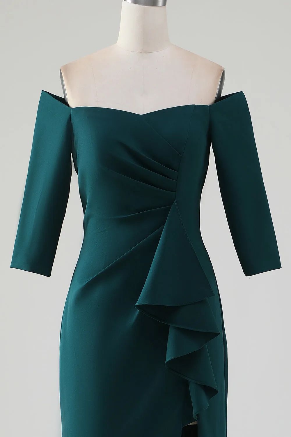 Dark Green Off-Shoulder Mermaid Mother of the Bride Dress with Cascading Ruffle