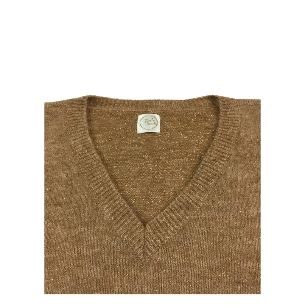 Lurex Long Sleeve V-Neck Sweater with Side Slits by DES PETITS HAUTS