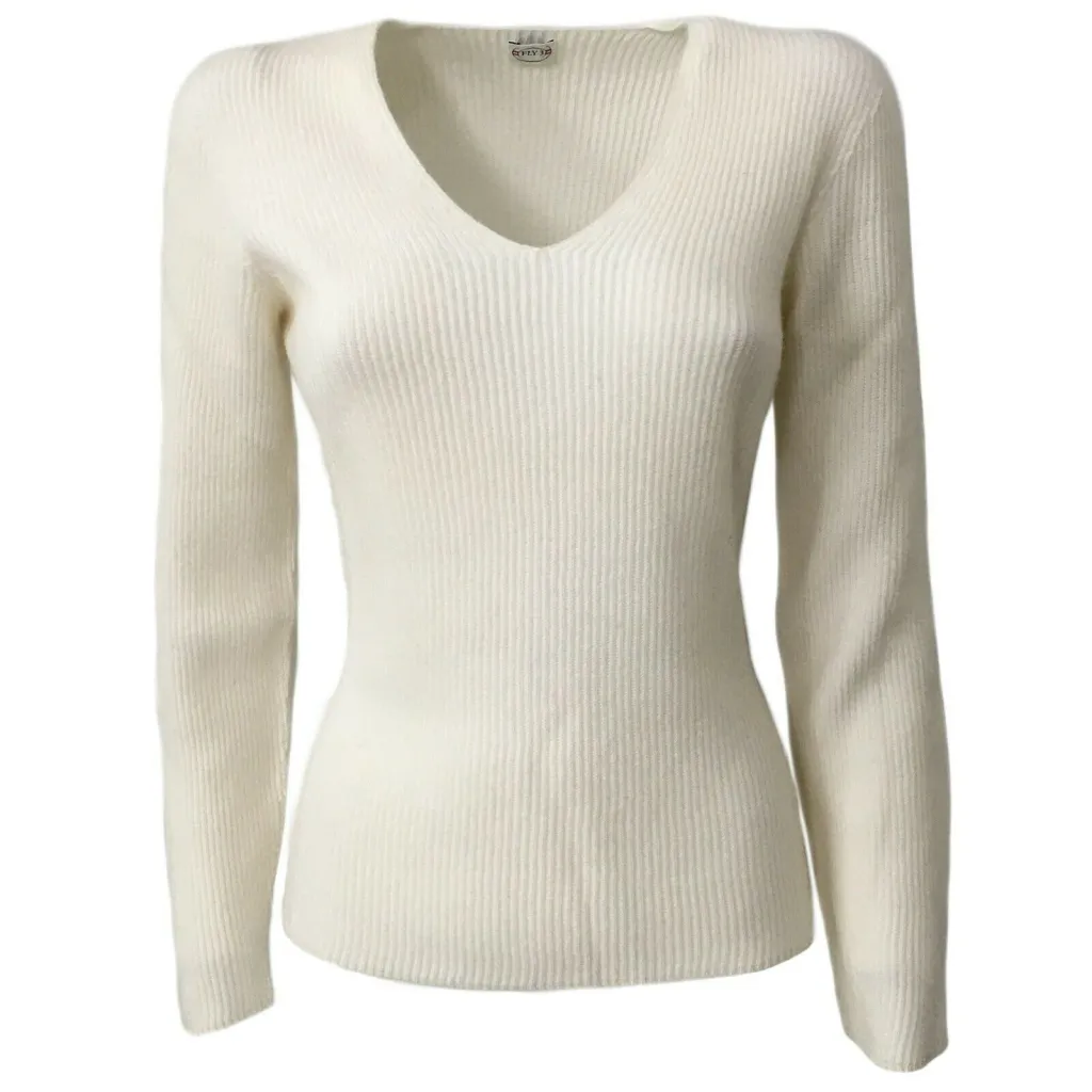 Cashmere and Cotton V-Neck Sweater for Women by FLY 3