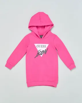 Fuchsia Cotton Hooded Maxi Dress with Glitter Icon Logo 3-7 Years