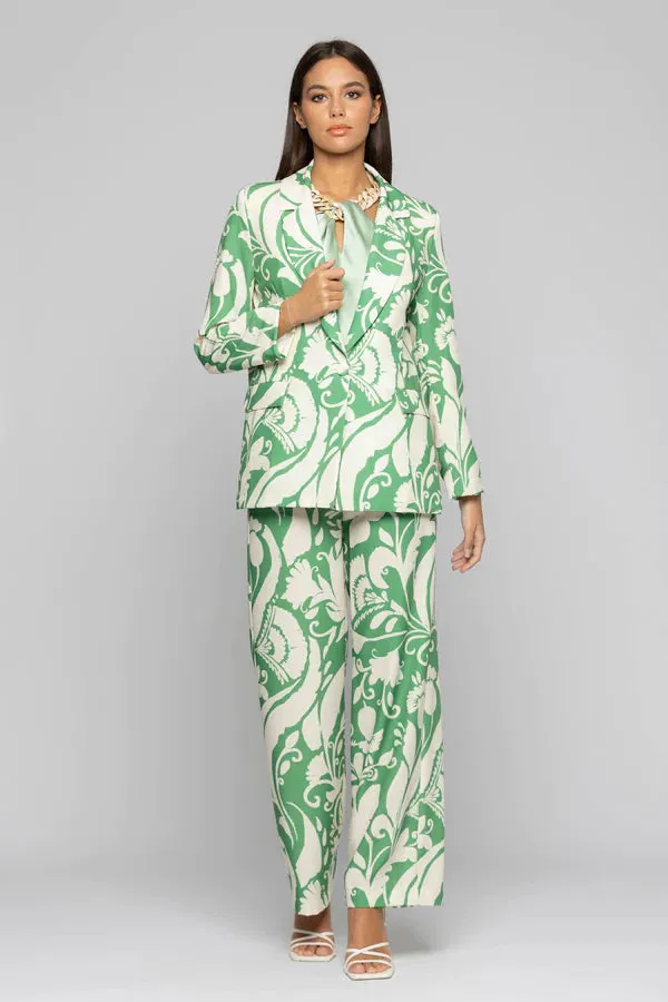 Green Single-Breasted Patterned Jacket
