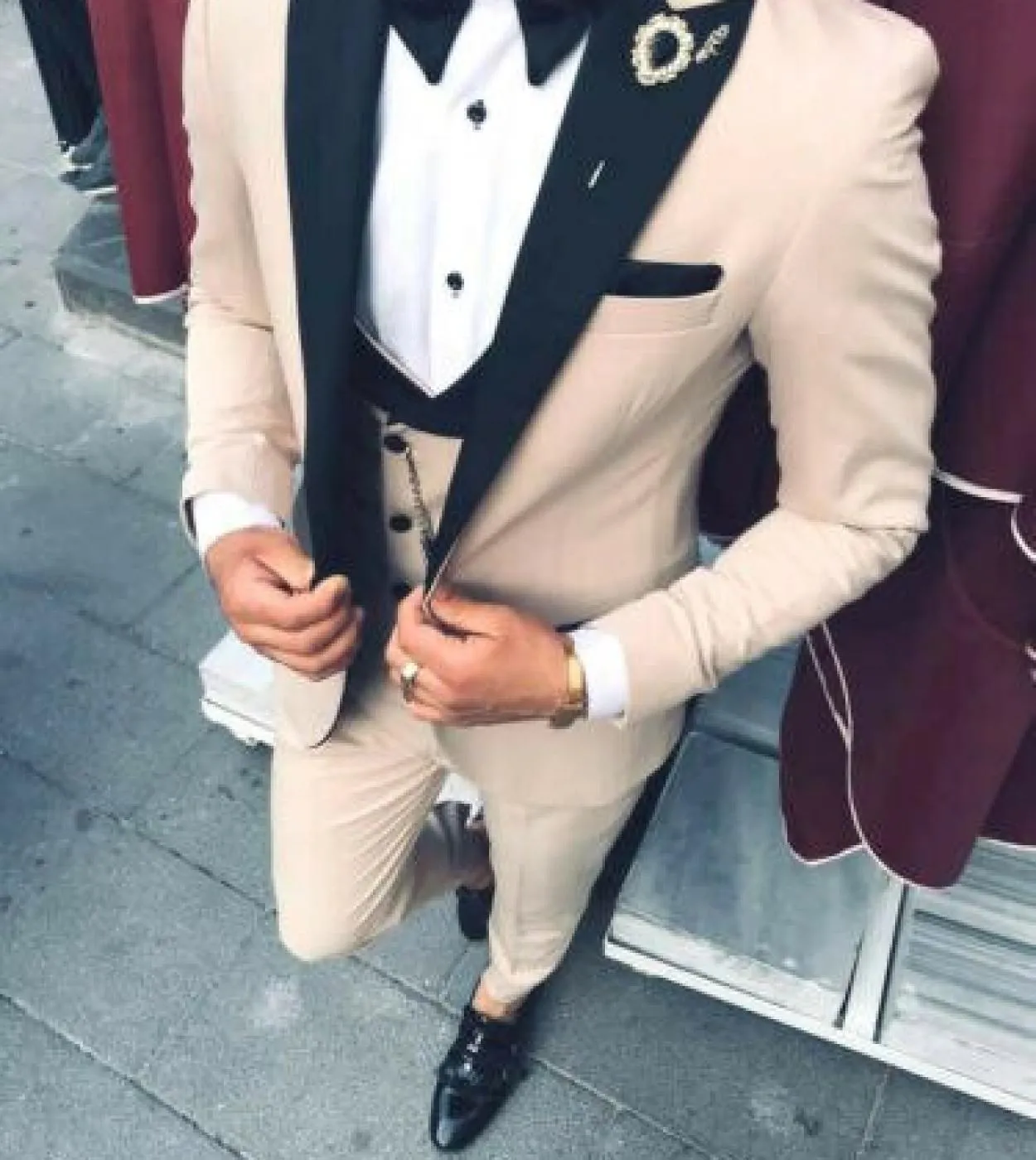 Peak Lapel Groom Wedding Suit Business Dress Tuxedo Terno Masc