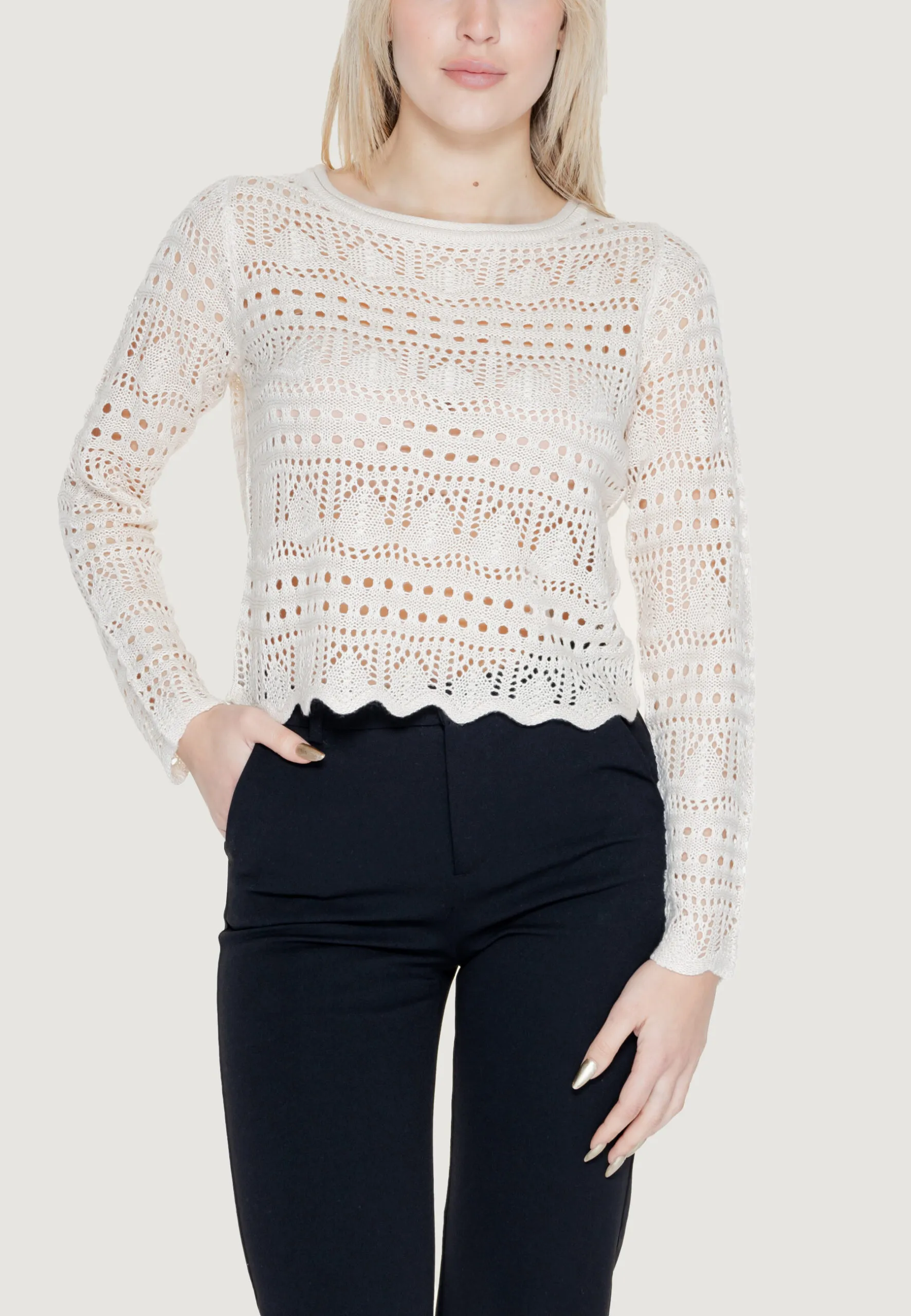Beige Boatneck Knit Top by Maglia Jacqueline De Yong JDYSUN LAY