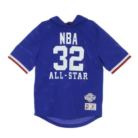 Men's NBA Mesh Fashion Hoodie Hardwood Classics No. 32 Magic Johnson All Star West Royal Blue