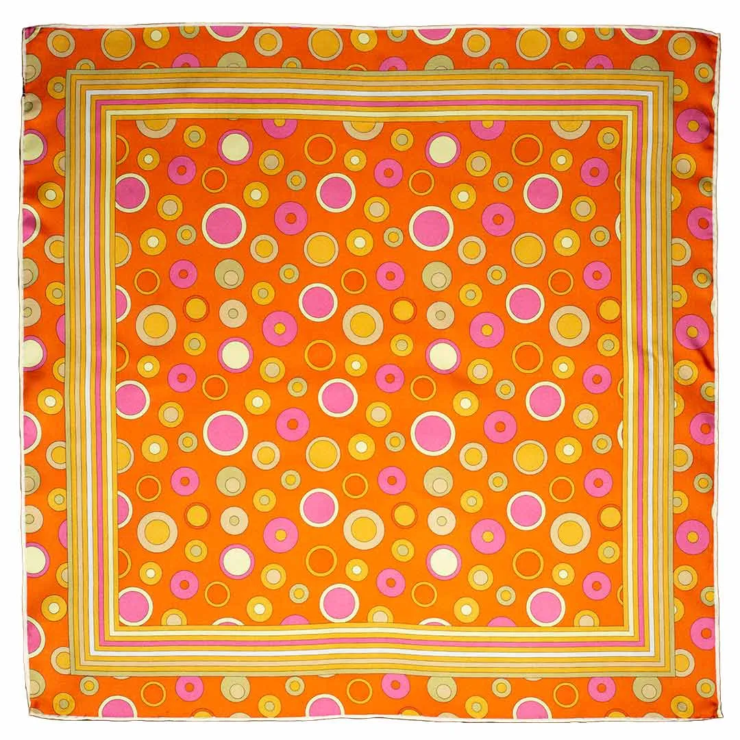 Multicolor Pattern Orange Silk Foulard F2