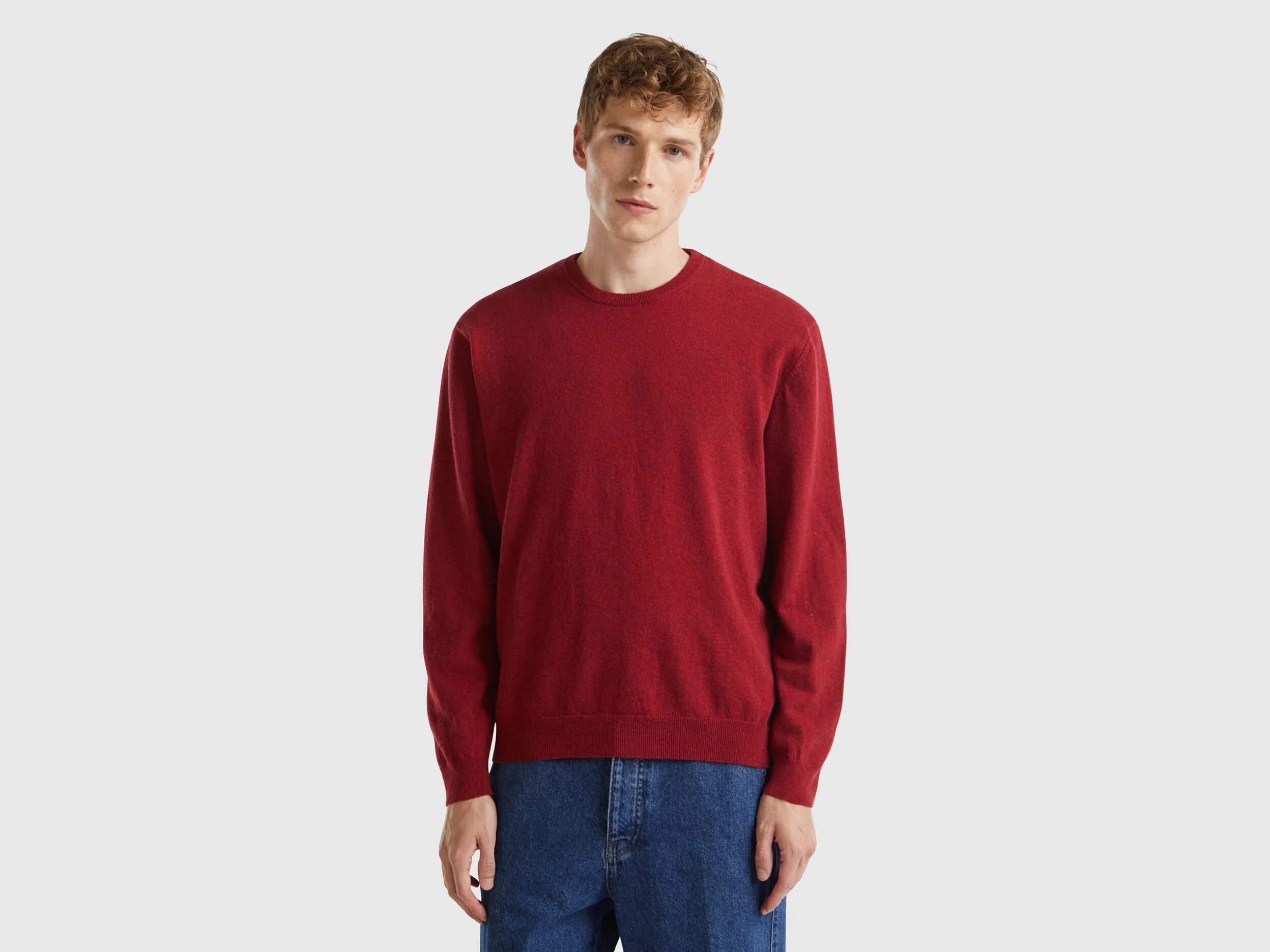New Red Melange Merino Wool Crewneck Sweater Arrivals