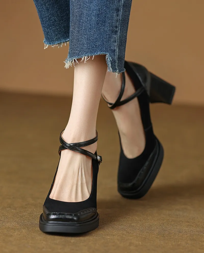Retro Mary Jane High Heels Thick Heels Single Shoes