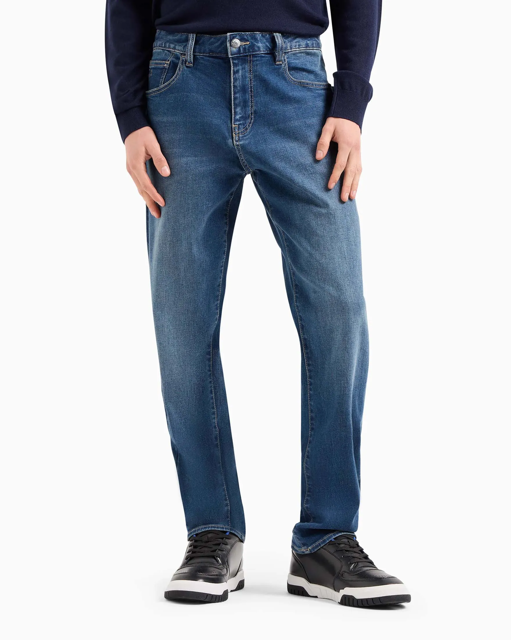 Slim-Fit Medium Waist Cotton Jeans Stone Washed